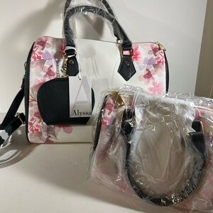 Alyssa Floral White and Black Women's Bag 3-Piece Set